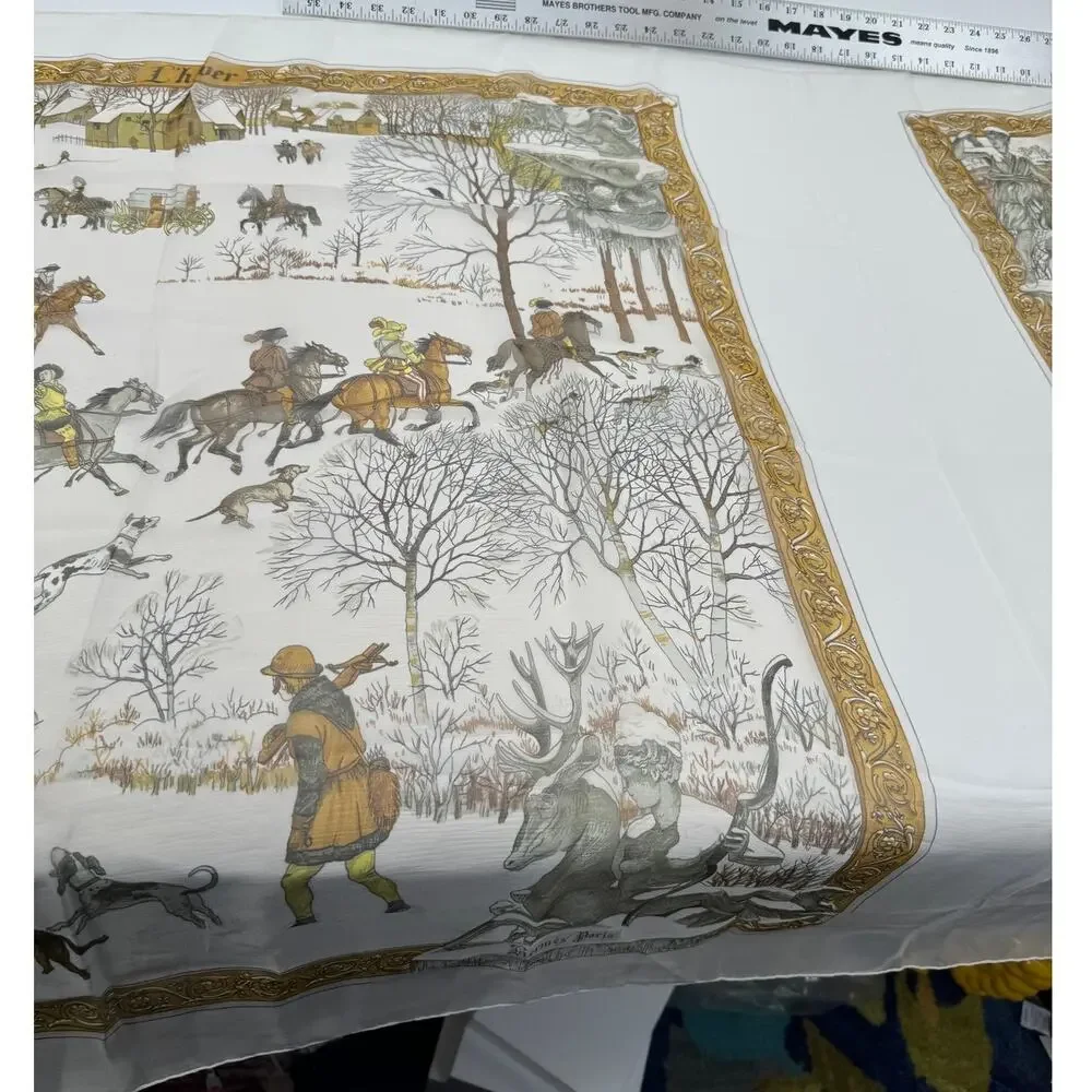 Hermes Extremely Rare 100% Silk Mirrored Image Hunt Scene Sheer Large Cape Shaw